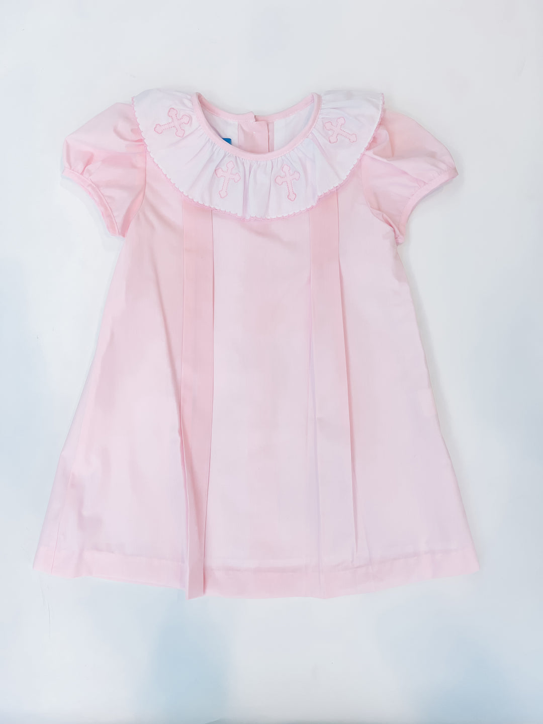 Pink Poplin Dress w/White Ruffle Collar