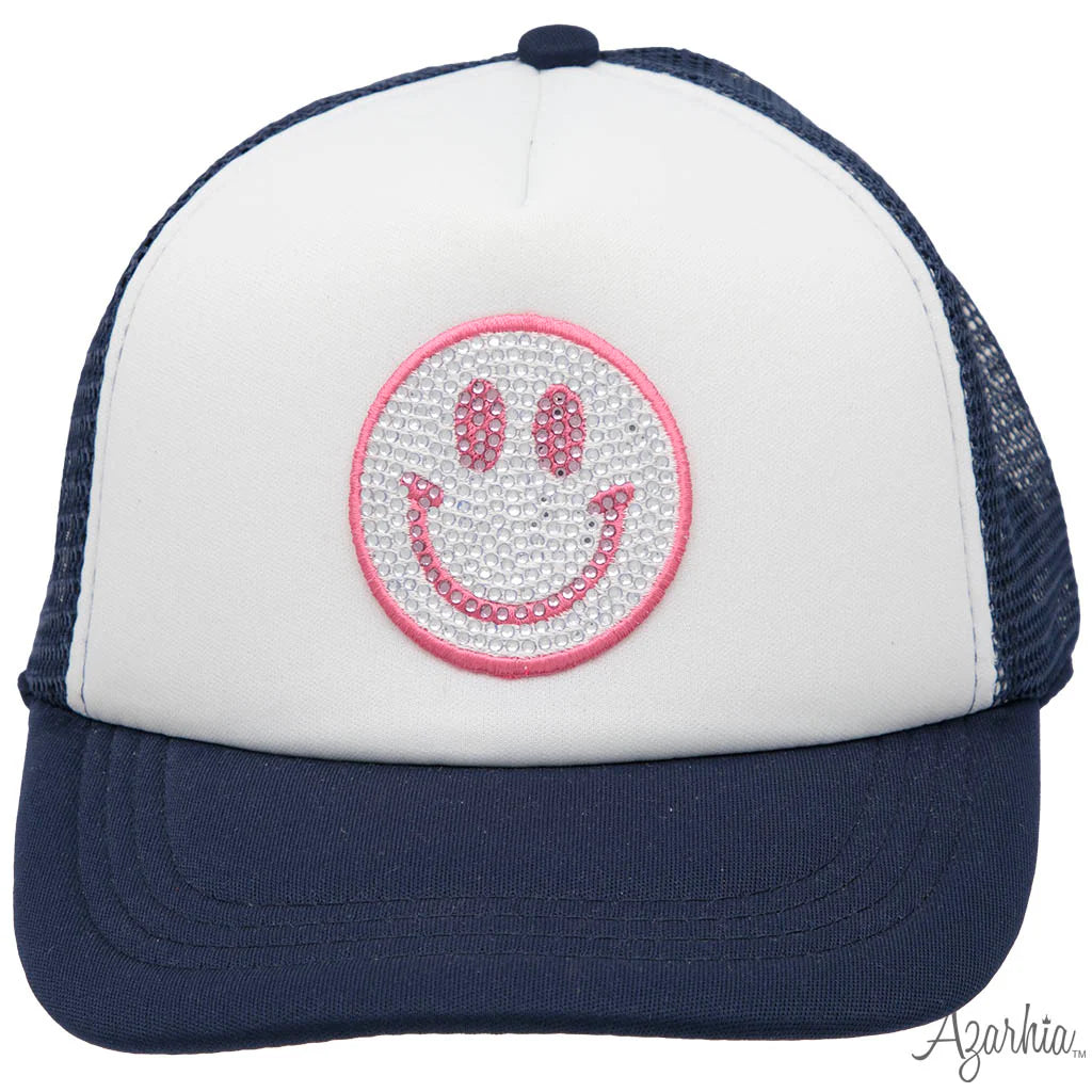 Hot Pink Smiley in Rhinestone Trucker Hat