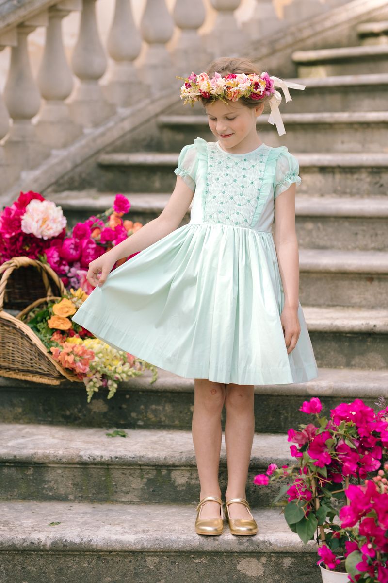 Camelia Organza Puff Sleeve Smocked Dress