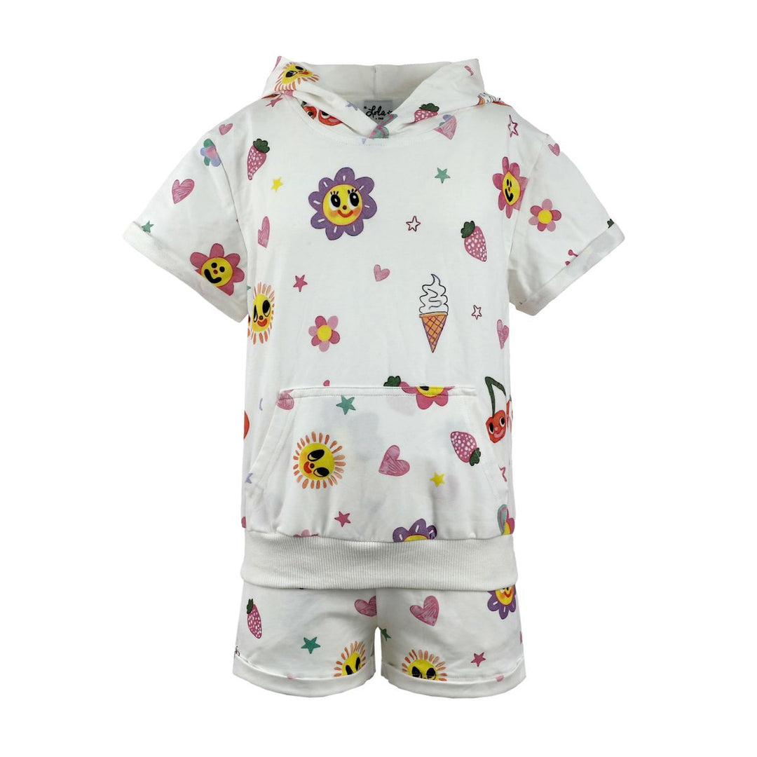Happy Doodle Hoodie Short Set