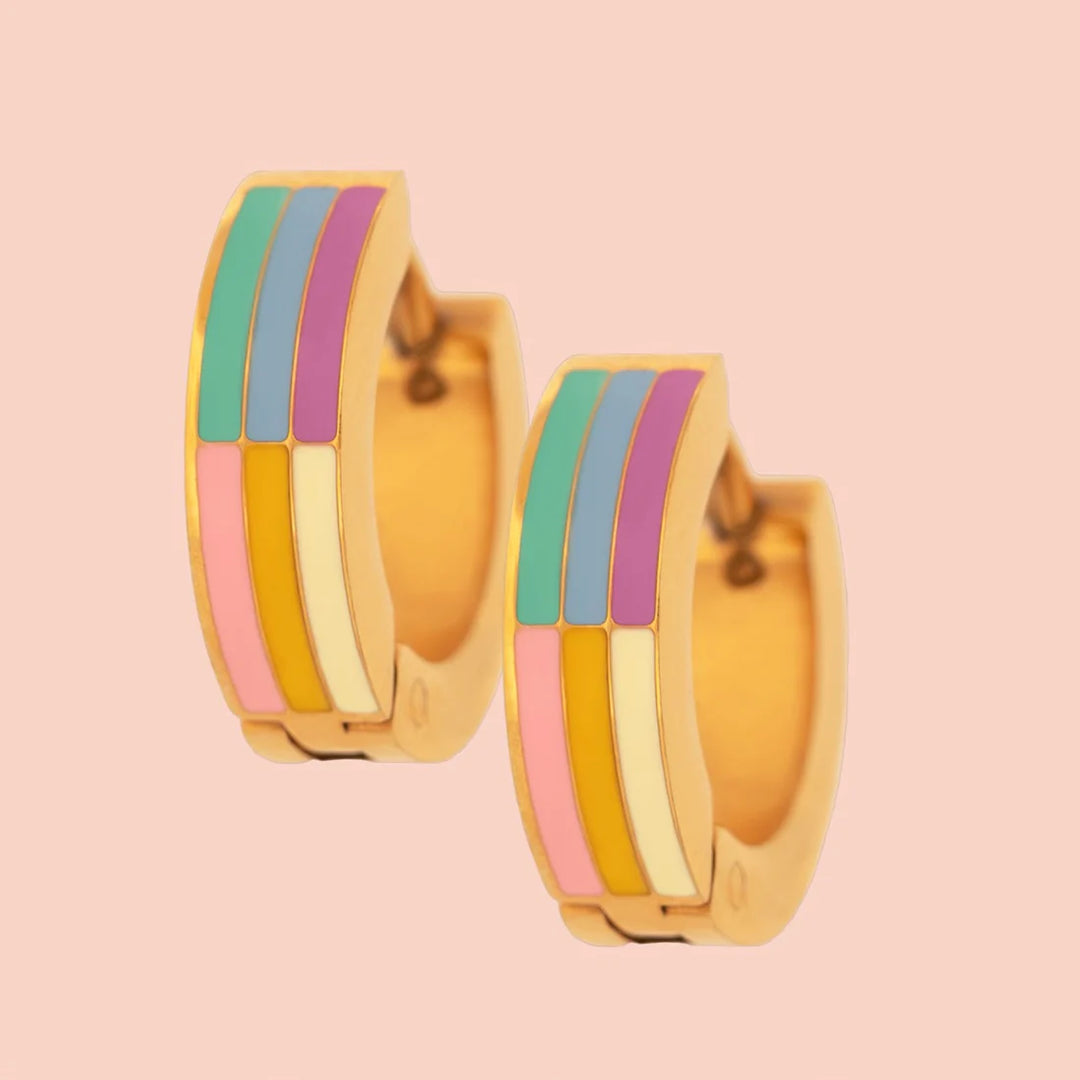 Rainbow Chunky Huggie Hoop Earrings