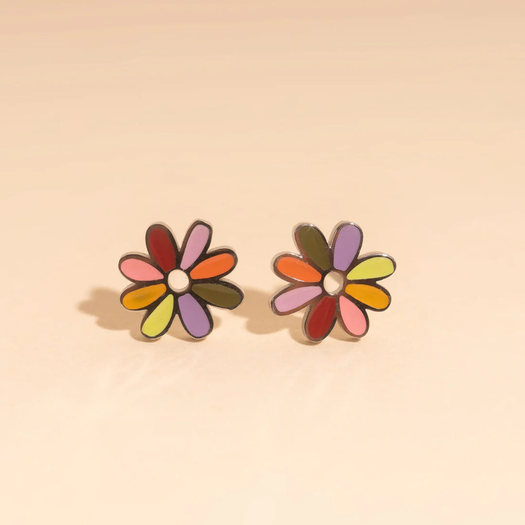Pastel Rainbow Daisy Stud Earrings