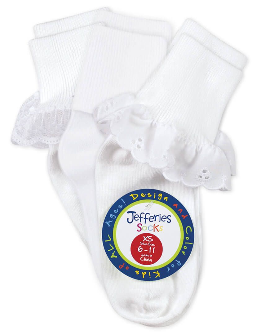 Eyelet/Turn Cuff/Lace Turn Cuff Socks-3 pair