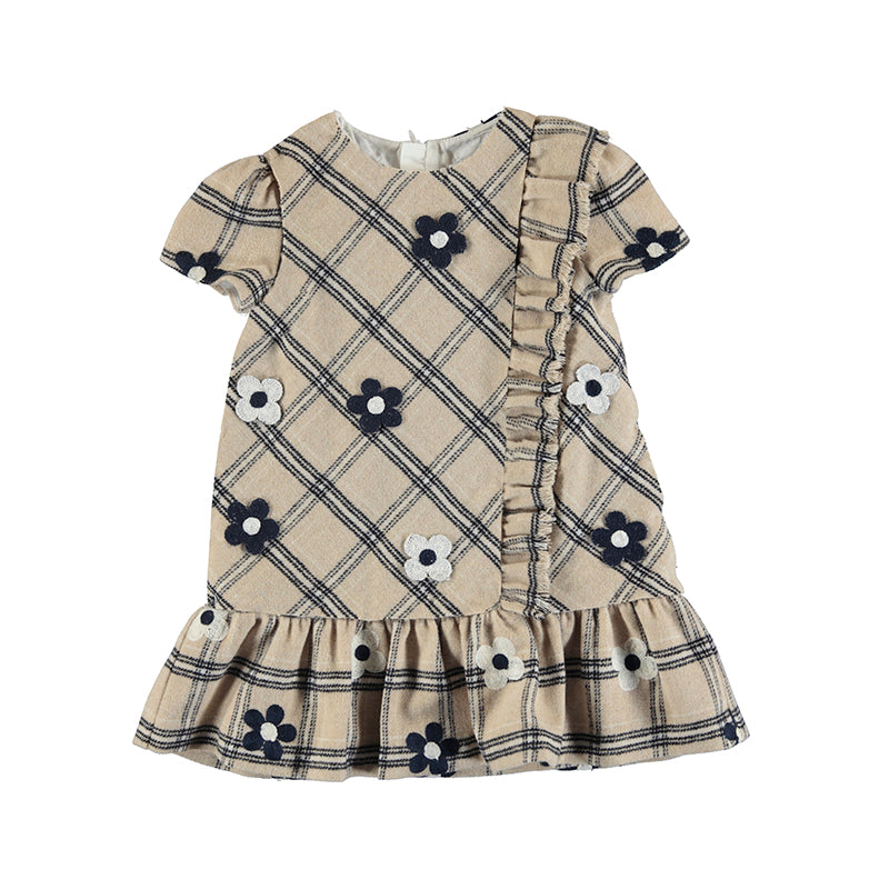 Flower Embroidered Plaid Dress