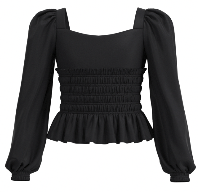 Square Neck Smock Top Black