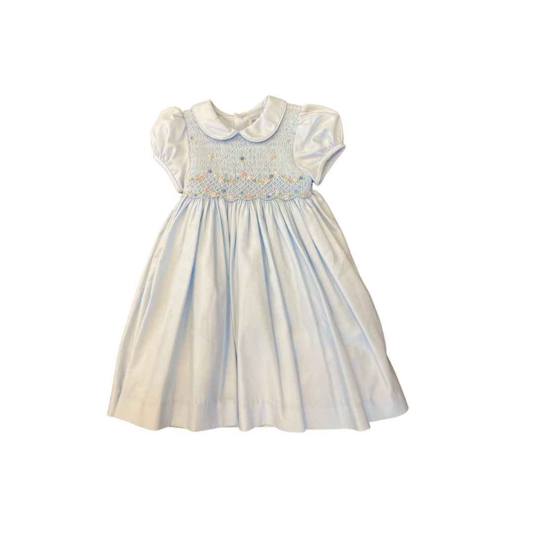 Smocked Embroidered Light Blue Dress