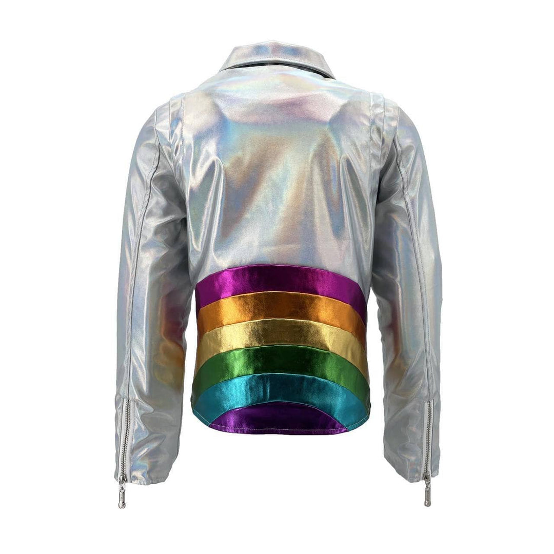 Metallic Rainbow Silver Moto Jacket