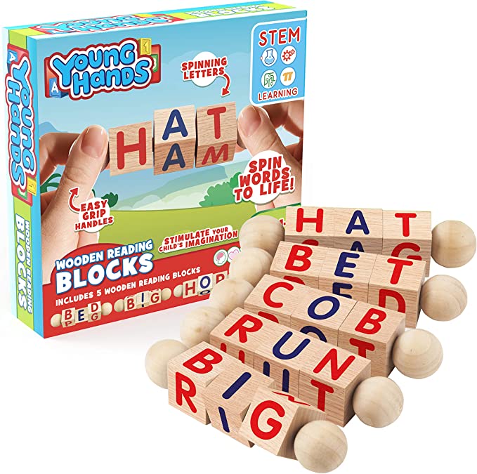 Wooden Alphabet Reading Spinning Blocks