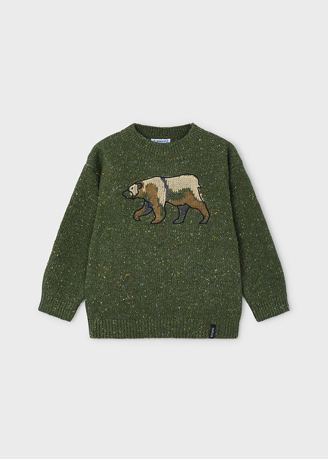 Bear Embroidery Marled Sweater