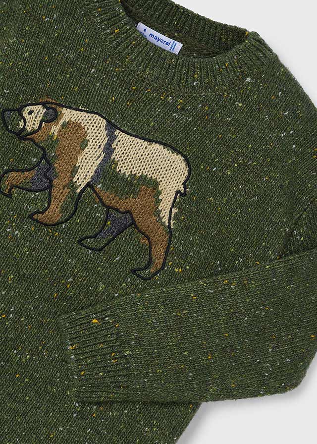 Bear Embroidery Marled Sweater