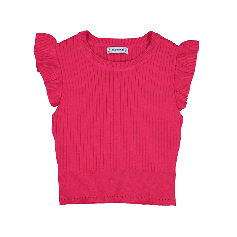 Ribbed Ruffle Sleeve Top