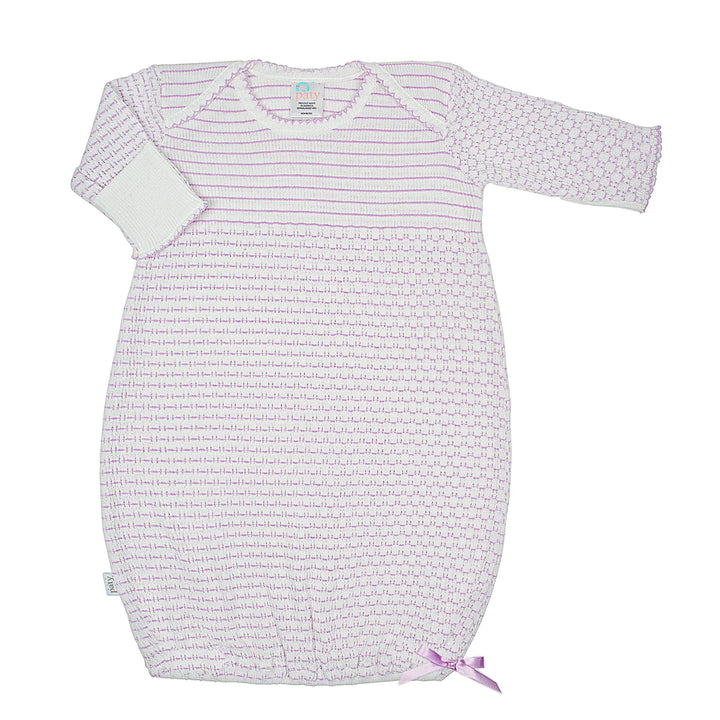 Pinstripe Paty Knit Overlap Shoulder Gown w/Bow