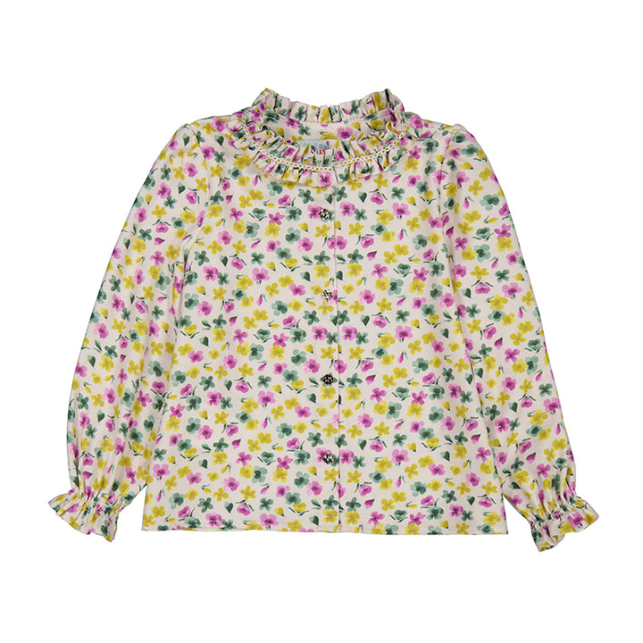 Button Front Printed Blouse