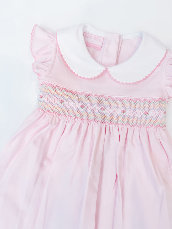 Riley Knit Sleeveless Dress w/Pastel Smocking