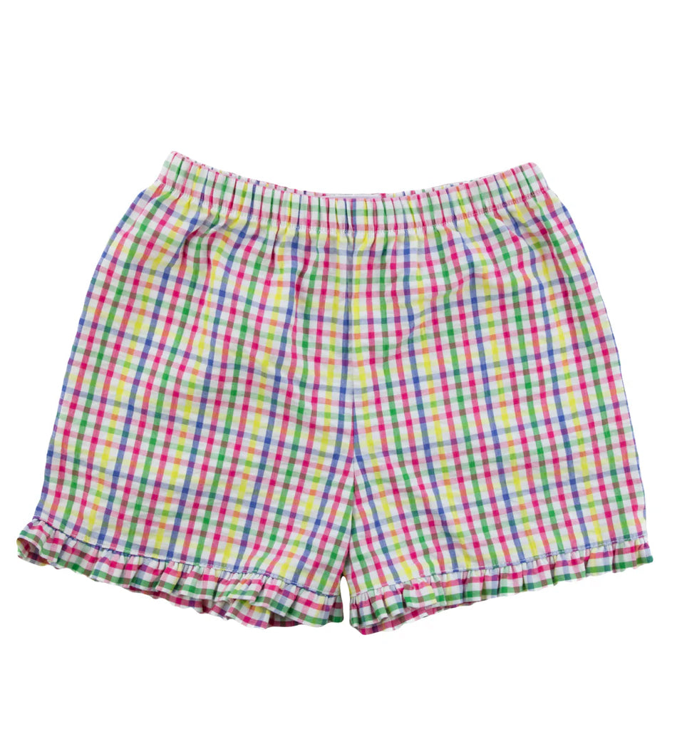 Plaid Seersucker Shorts w/Ruffle Hem