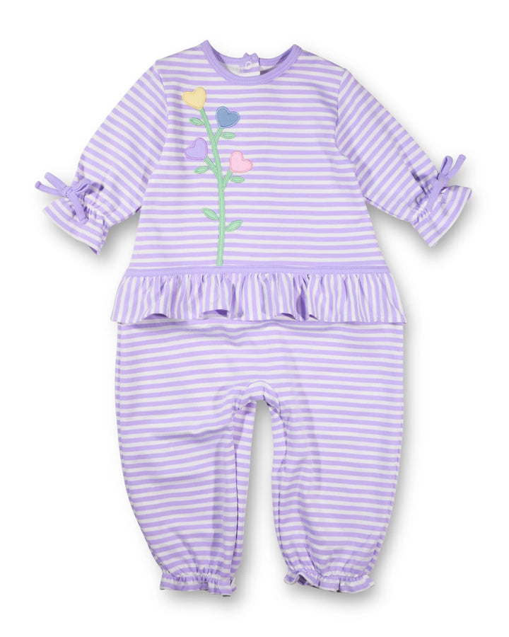 Stripe Knit Longall With Heart Flowers