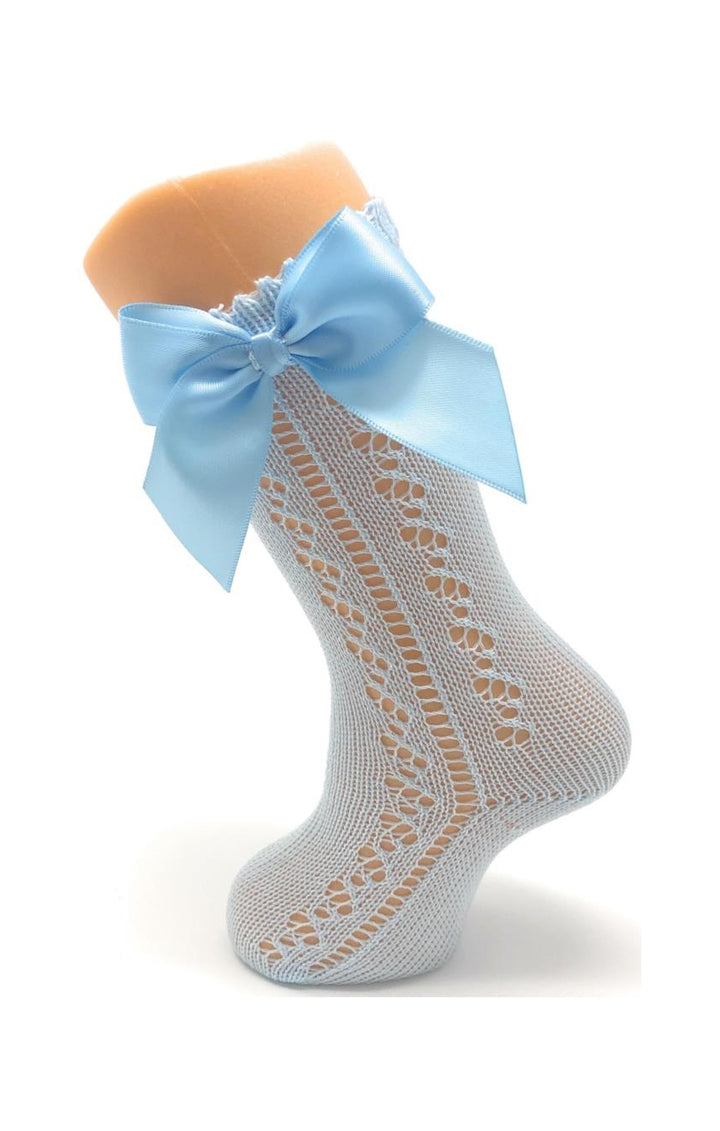 Knee High Openwork Perle Socks With Bow