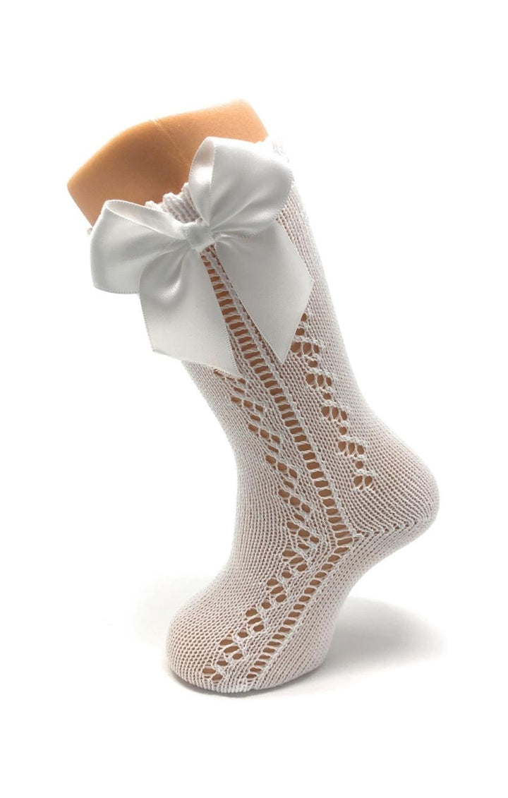 Knee High Openwork Perle Socks With Bow