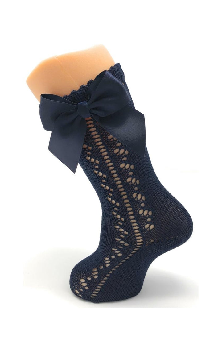 Knee High Openwork Perle Socks With Bow