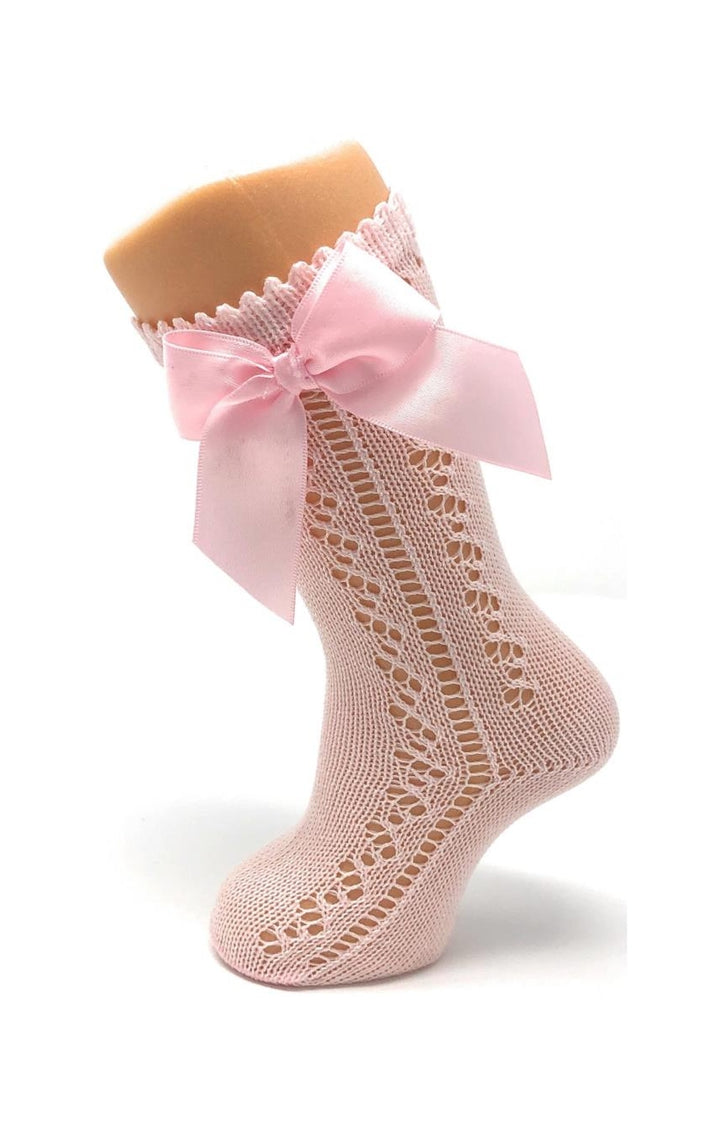 Knee High Openwork Perle Socks With Bow