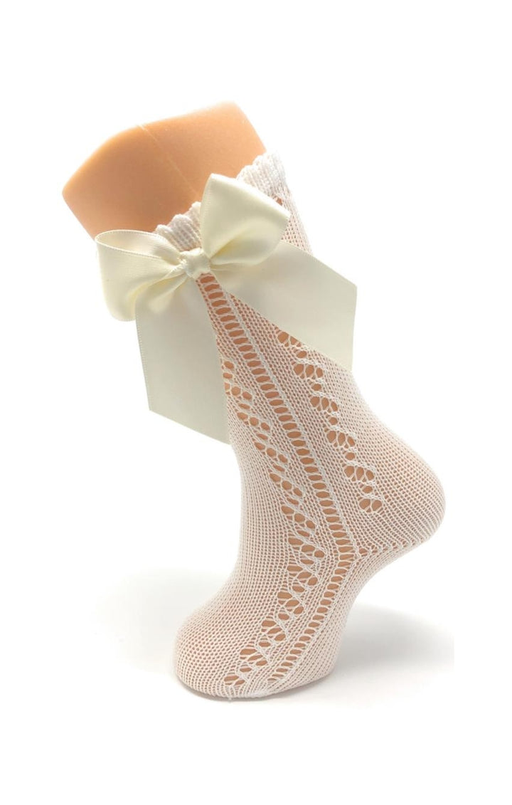 Knee High Openwork Perle Socks With Bow