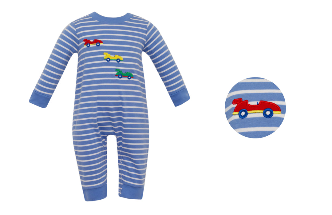 Race Cars Blue Stripe Romper