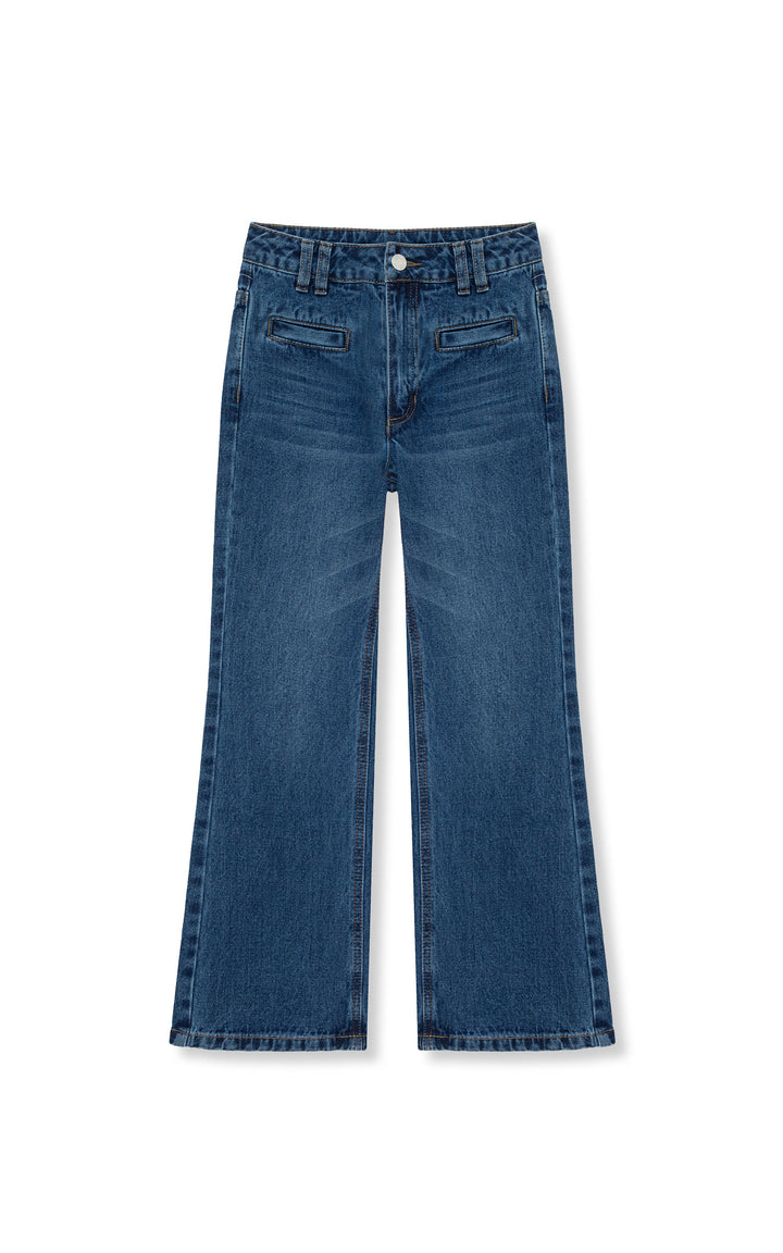 Welt Pocket Mid Rise Wide Leg Jean