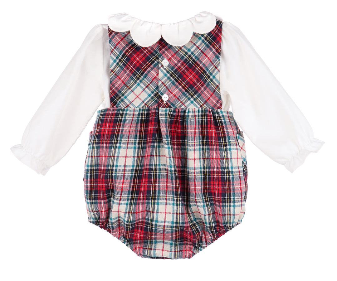 Gingerbread Plaid Bow Overall