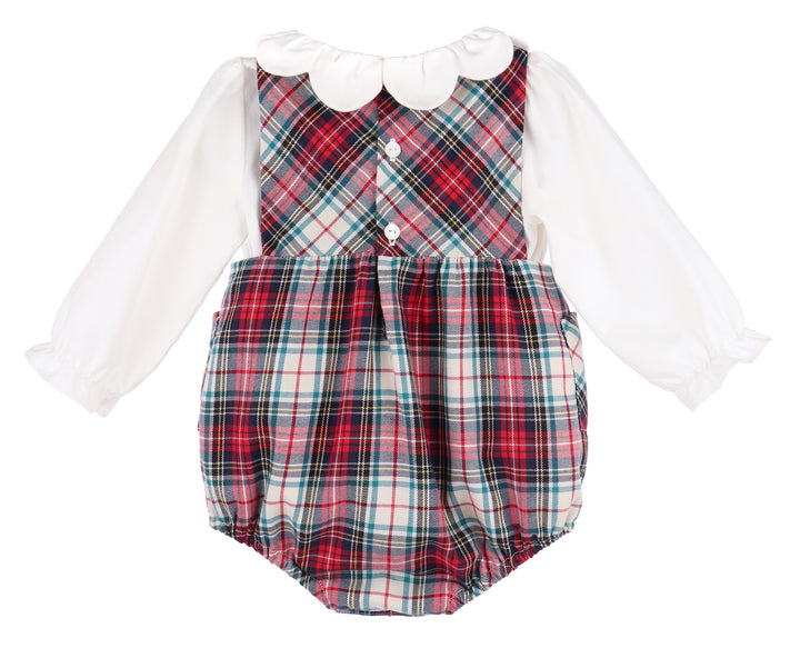 Gingerbread Plaid Bow Overall
