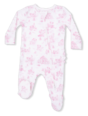 Puppy Toile 2 Way Ruffle Back Zipper Footie