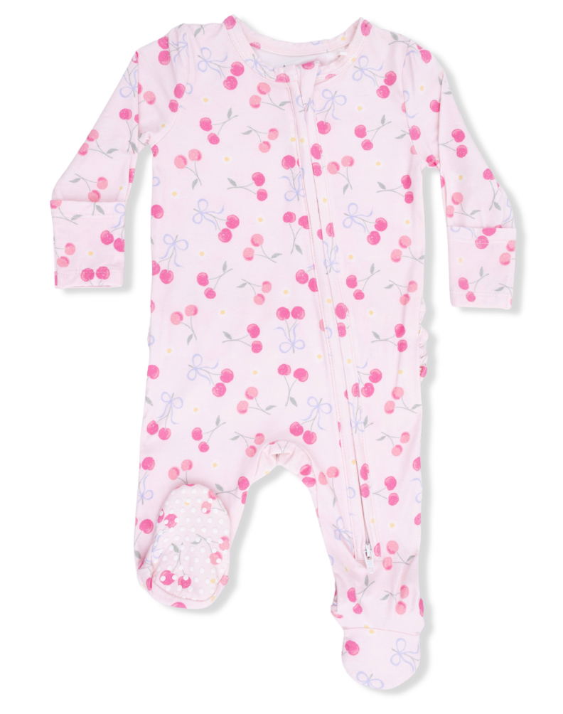 Sweet Bow Cherries 2 Way Ruffle Back Zipper Footie