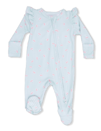 Tiny Cherry Stripe 2 Way Ruffle Sleeve Zipper Footie