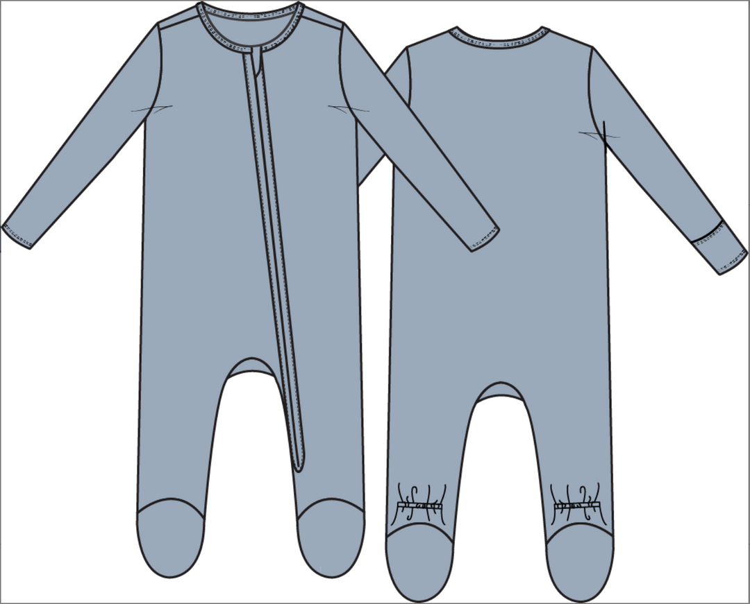 Solid Blue Fog 2 Way Zipper Footie