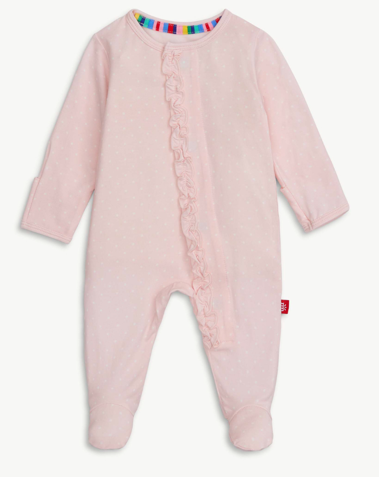 Pin Dot Ruffle Placket Footie