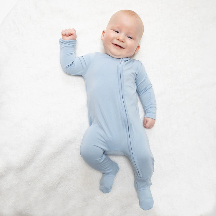 Solid Blue Fog 2 Way Zipper Footie