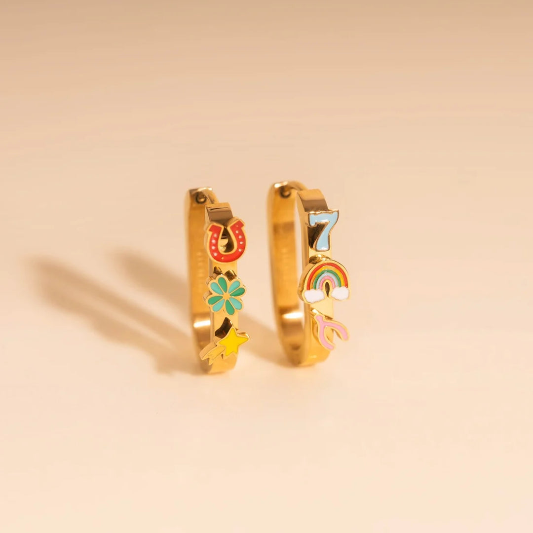 Lucky Oblong 3D Huggie Hoop Earrings