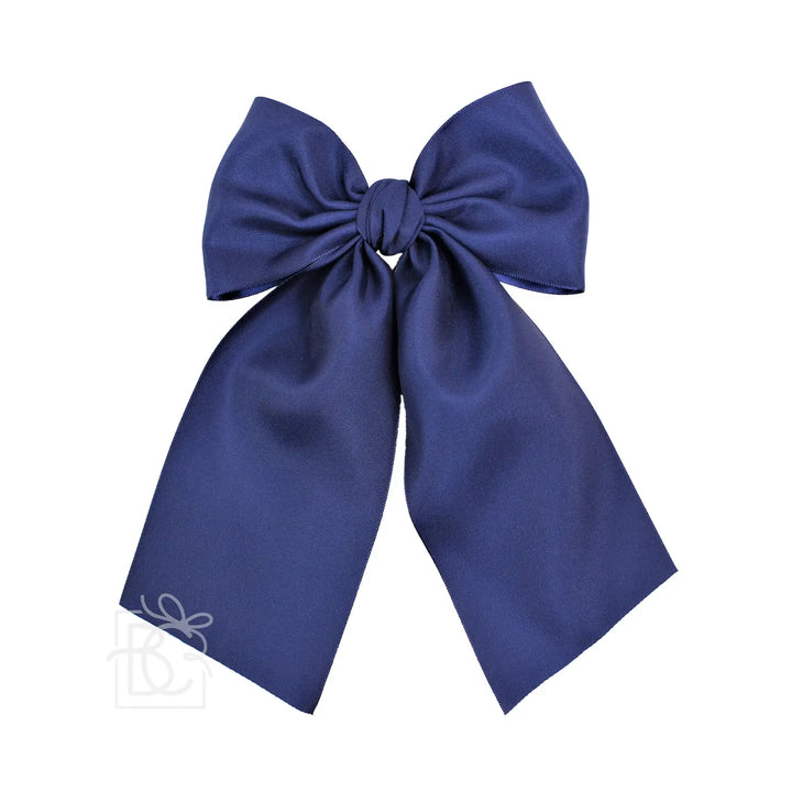 Opaque Satin Bow w/Euro Knot & Tails On Alligator Clip