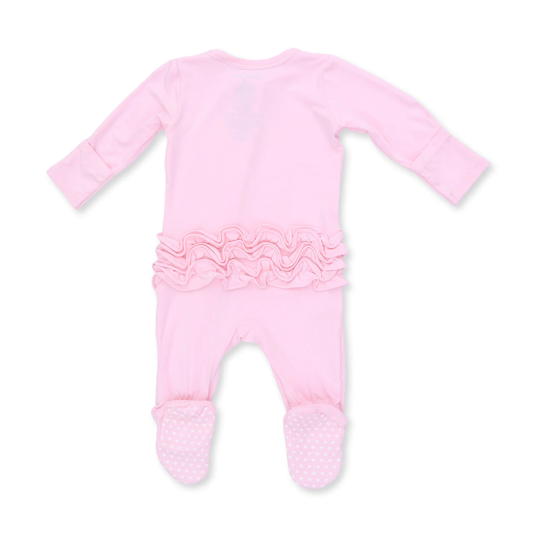 Solid Pink A Boo-2 Way Ruffle Back Zipper Footie