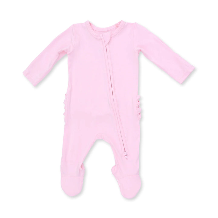 Solid Pink A Boo-2 Way Ruffle Back Zipper Footie