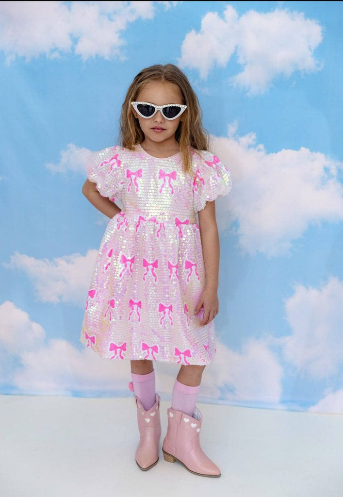 pink bow sequin dress Women's Sequin Bow Dress in Pink | Size Small