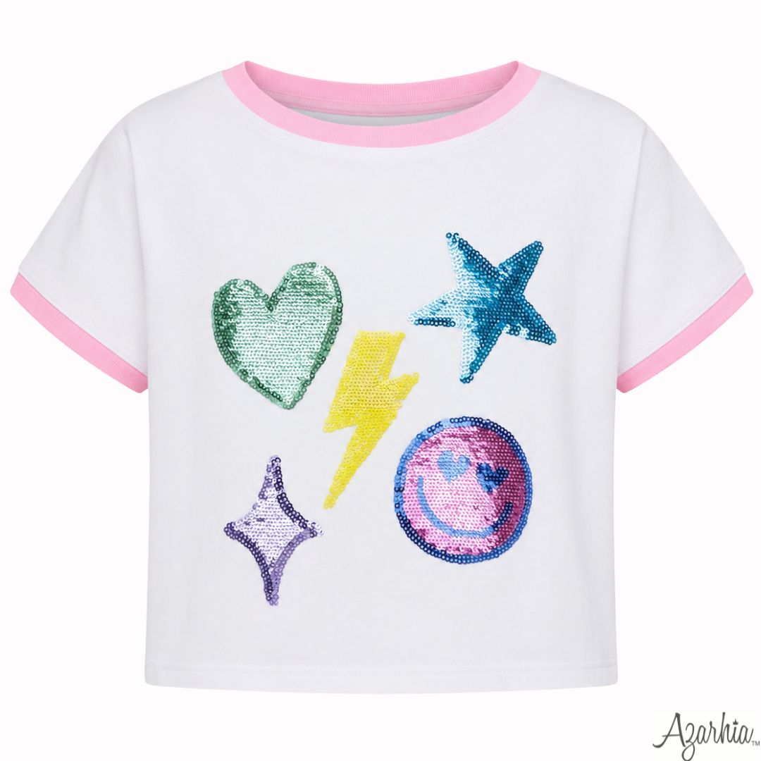 Sequin Bright Emojis Boxy Tee