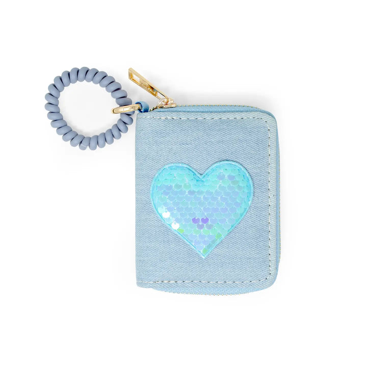 Sequin Heart Spiral Strap Wallet
