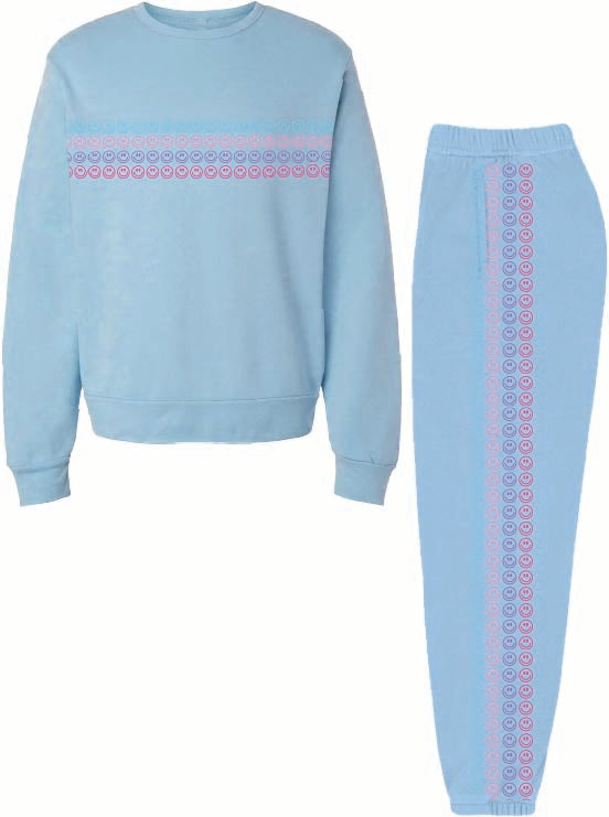 Fall Glitter Smiley Sweat Suit Set