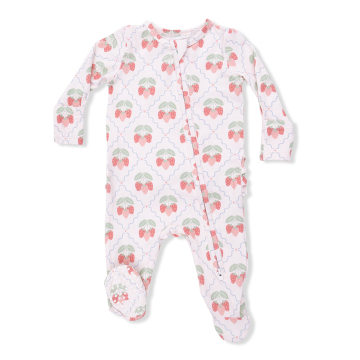 Sweet Strawberries 2 Way Ruffle Back Zipper Footie