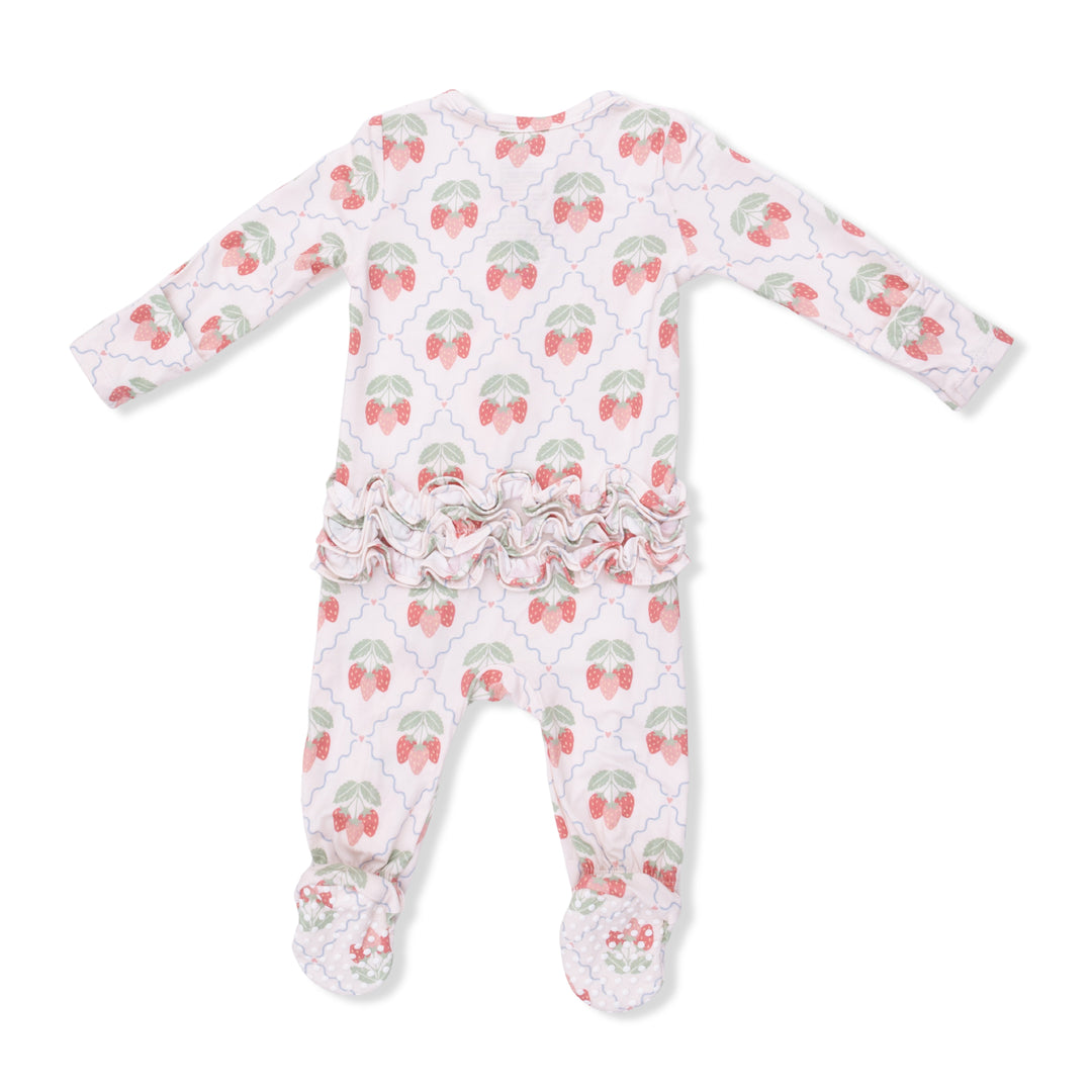 Sweet Strawberries 2 Way Ruffle Back Zipper Footie