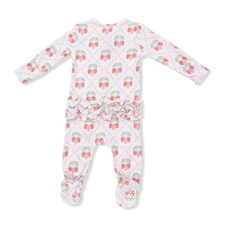 Sweet Strawberries 2 Way Ruffle Back Zipper Footie