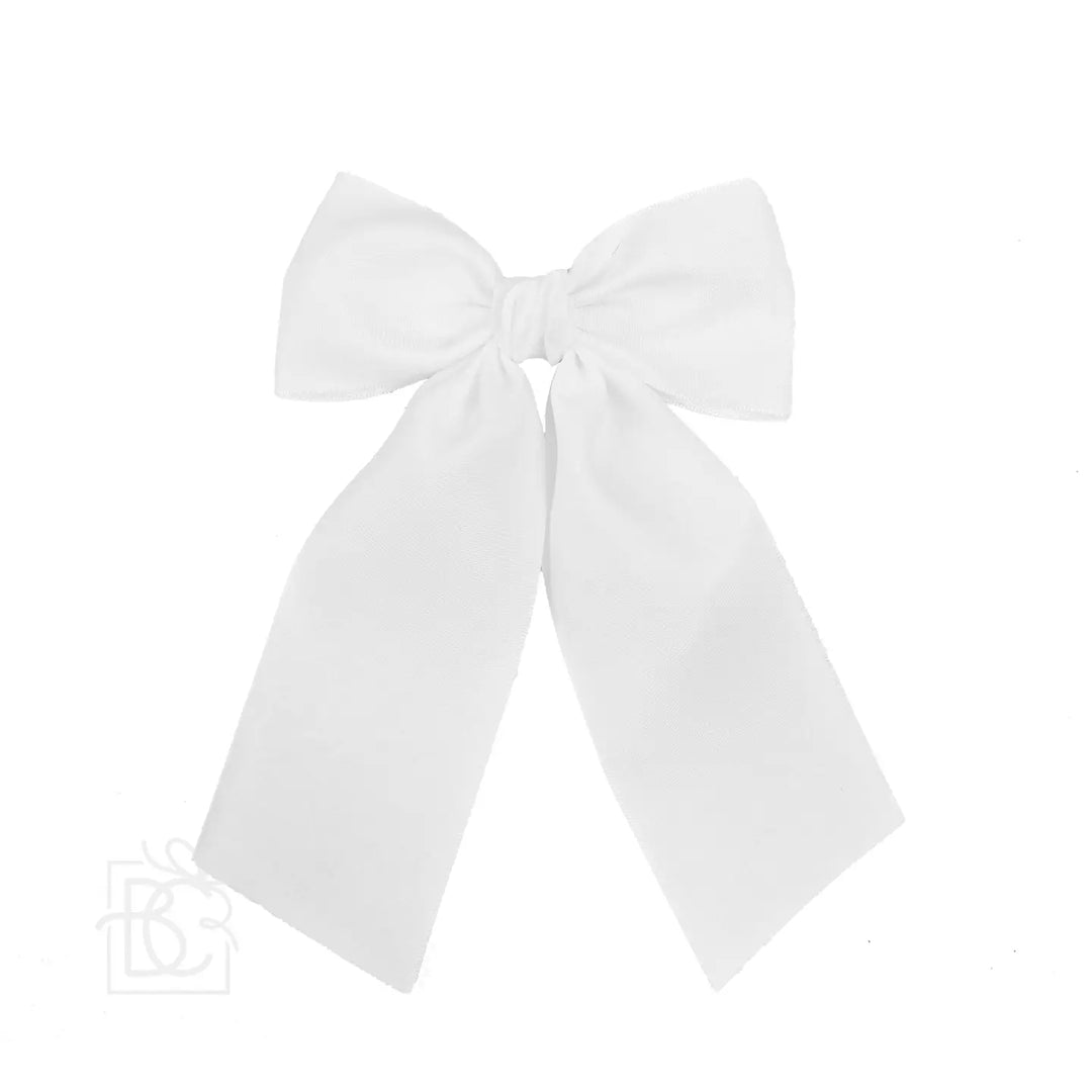 Opaque Satin Bow w/Euro Knot & Tails On Alligator Clip