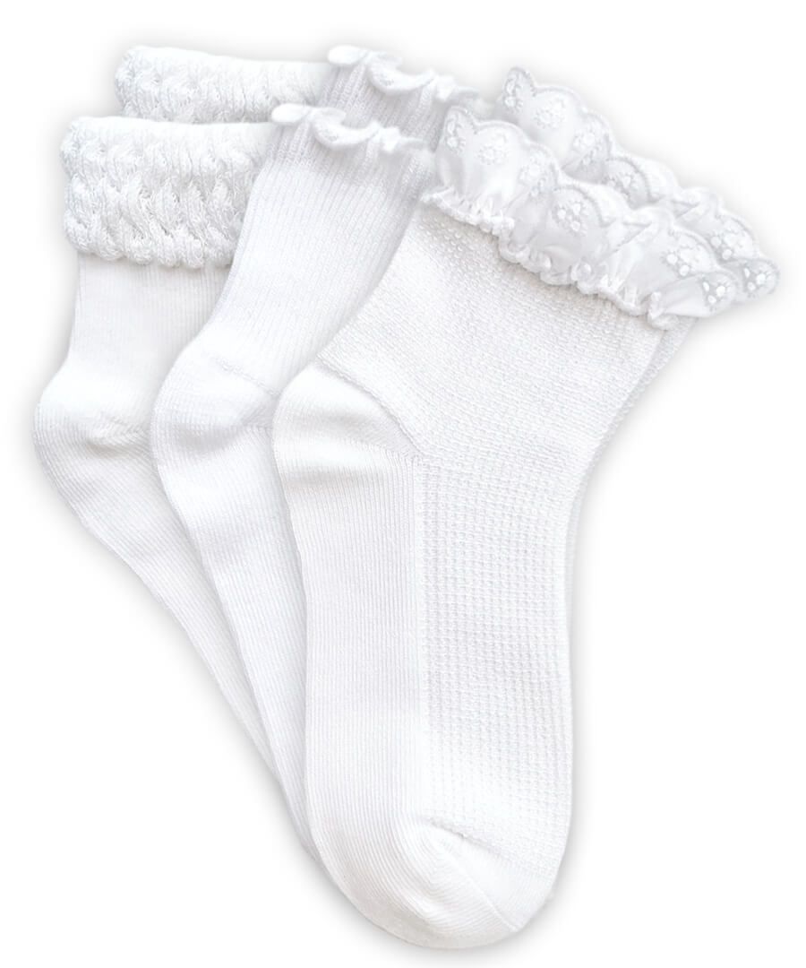 Smooth Toe Eyelet Lace/Ripple/Bubble Quarter Ankle Socks 3-Pair
