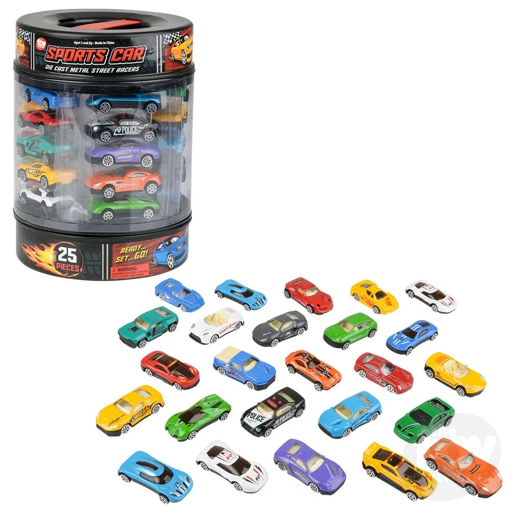 25pc Die-Cast Car Set In Tire Carrying Tub
