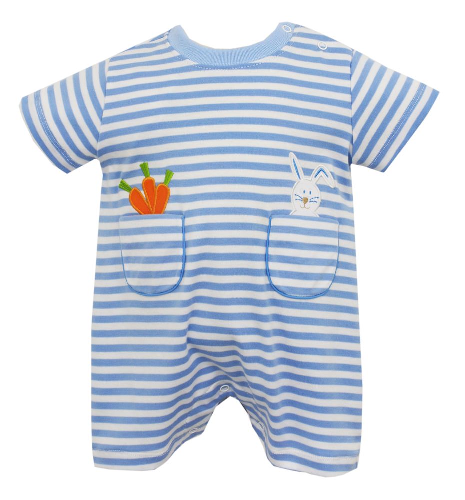 Bunny w/Carrot-Blue Stripe Knit Romper